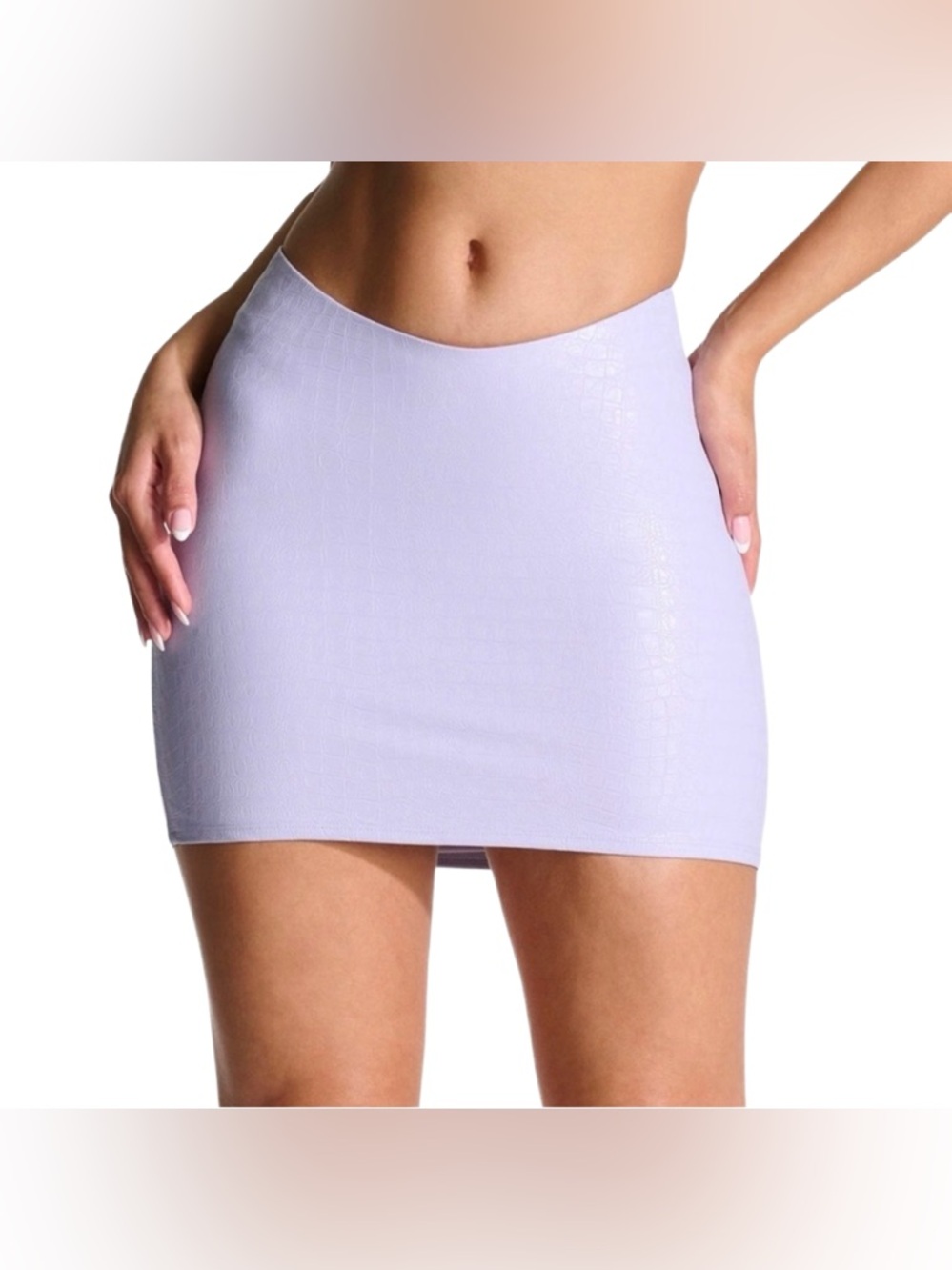 naked wardrobe faux croc embossed lilac pull on mini skirt